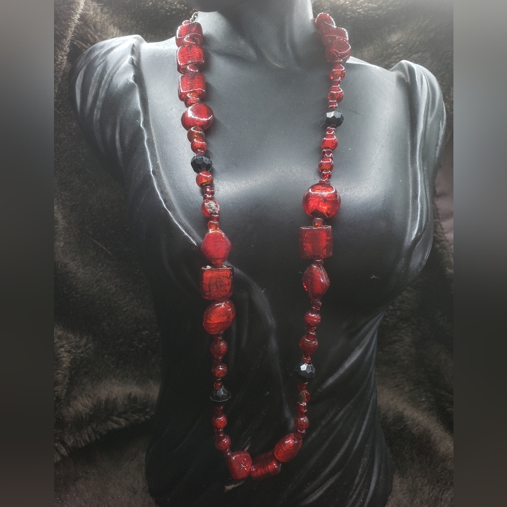 Vintage Red Glass Beaded Necklace